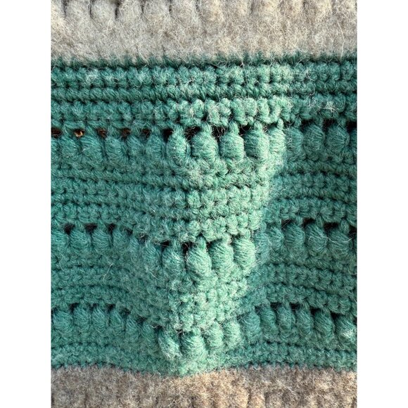 Vintage 70's Small Afghan Wool/acrylic Green Beige Gray 61x46" - Picture 11 of 14